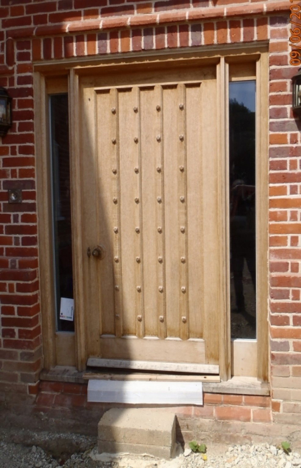 Oak door with side windows